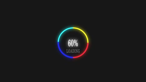 4k video. color loading circle bar on black screen. dowloading - 0 to 100%