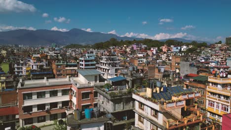 Panoramic-view-from-the-drone-to-the-capital-of-Nepal,-Kathmandu