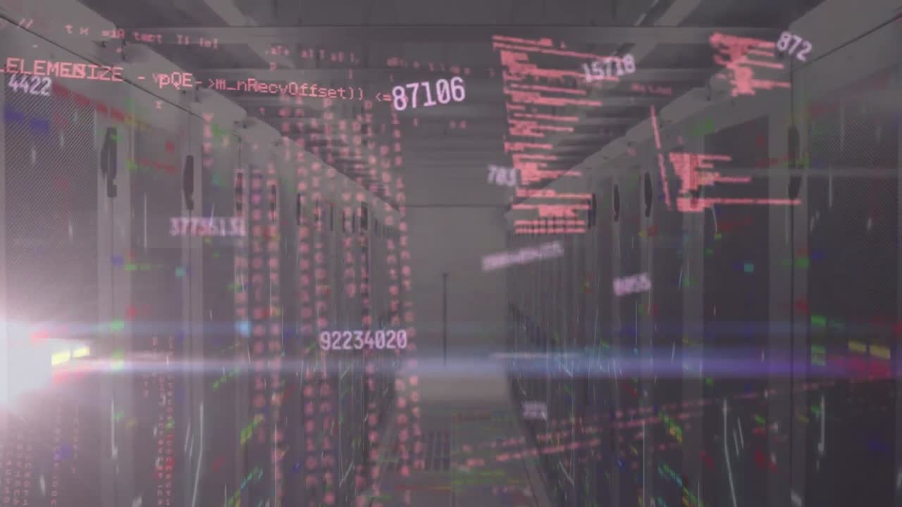 animación del procesamiento de datos en la sala de servidores