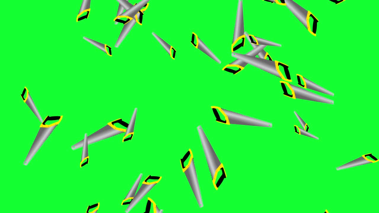 herramientas de sierra de mano cayendo animación en pantalla verde clave de croma, elementos gráficos