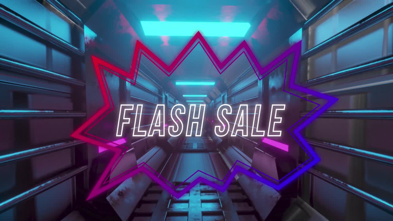 마이크로프로세서 연결에 대한 네온 사각형 위의 시작 텍스트의 디지털 애니메이션