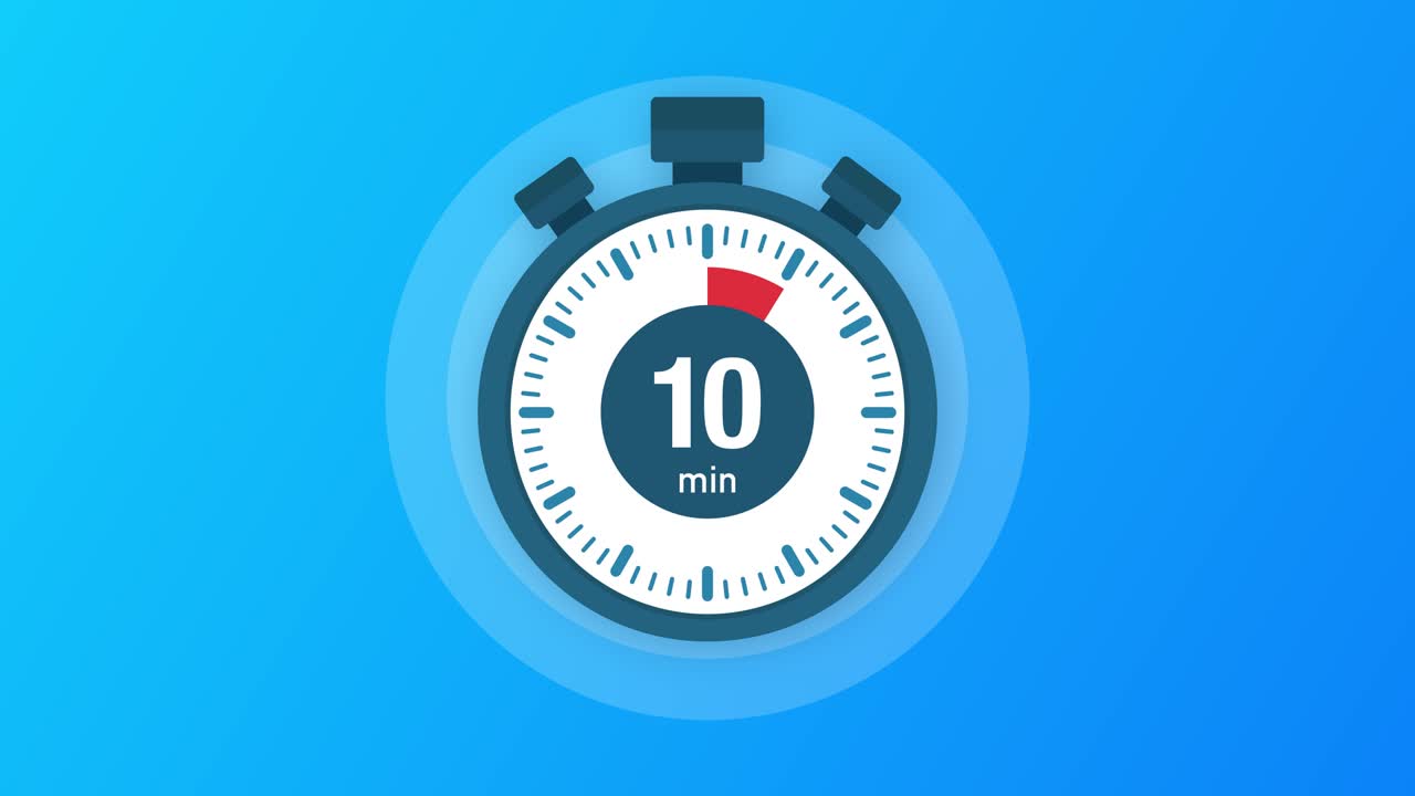 The 10 minutes, stopwatch icon. Stopwatch icon in flat style, timer on on color background. Motion graphics.