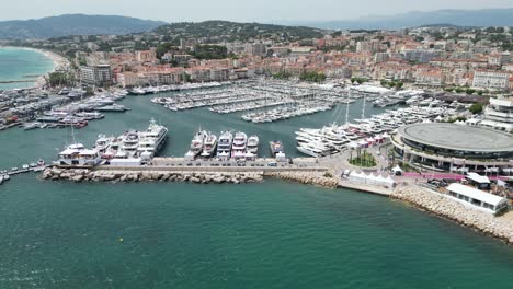 panning shot harbour cannes france drone,aerial