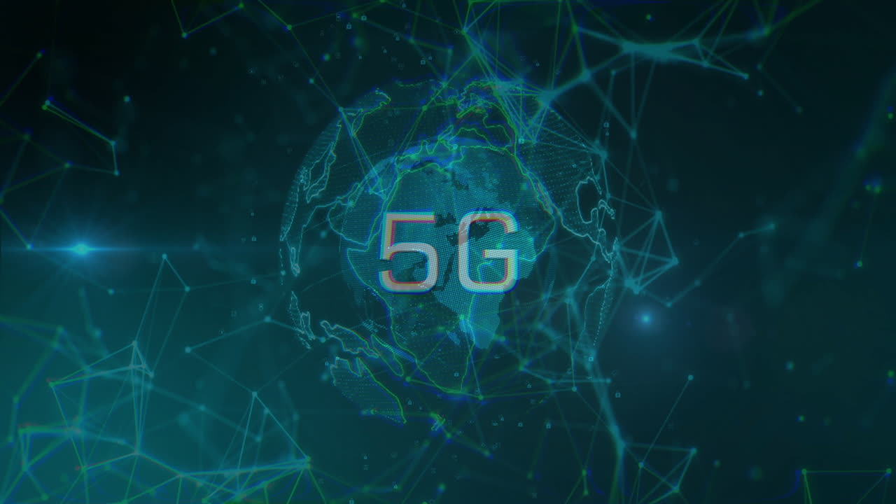 animazione della rete di connessioni e globo su testo 5g