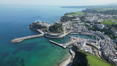 Luarca-Coastal-Village-and-Port-in-Asturias,-Spain---Aerial-4k-Circling