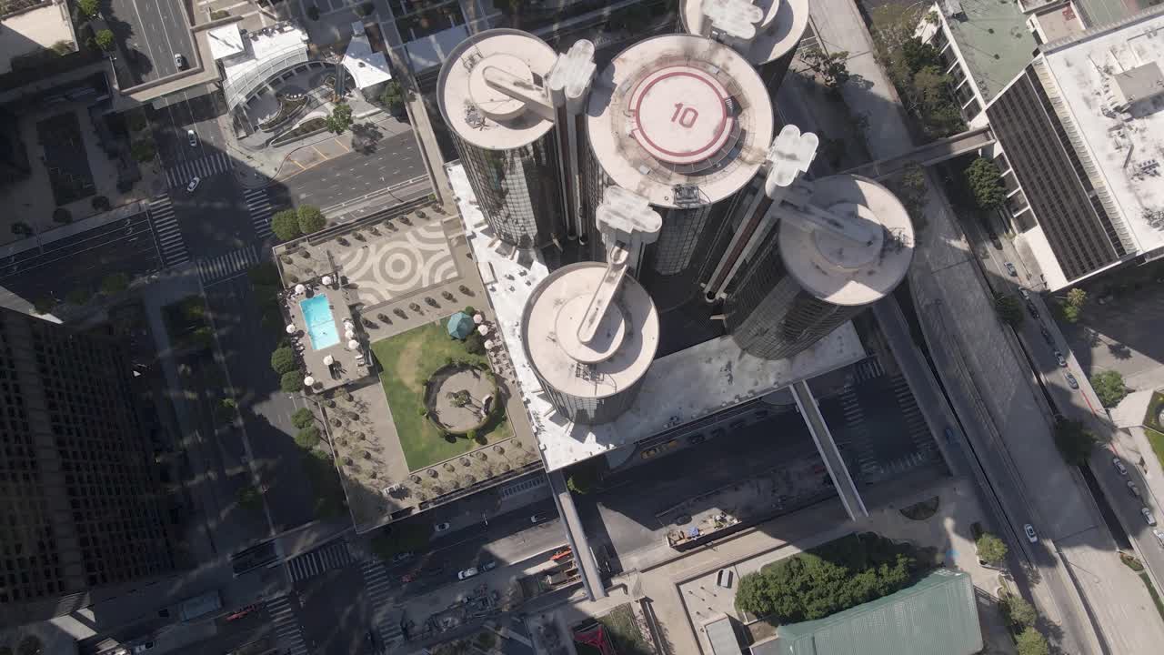 Aerial of skyscraper in Los Angeles
