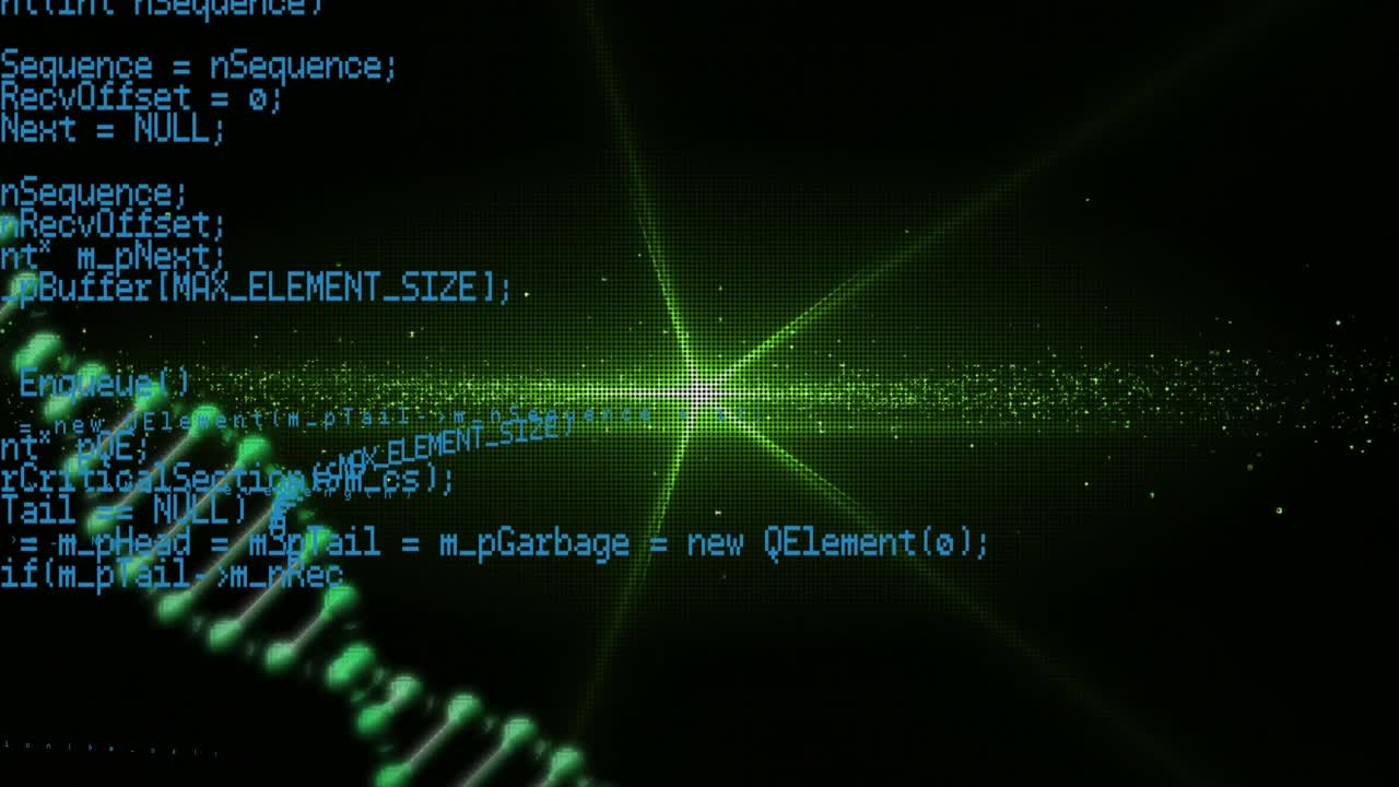 Animation of data processing over 3d dna strand spinning