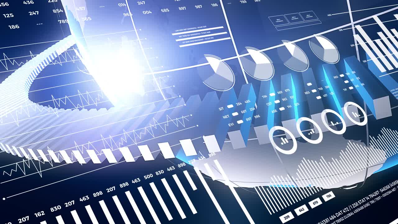 금융 뉴스 애니메이션, 데이터, 숫자, 그래프