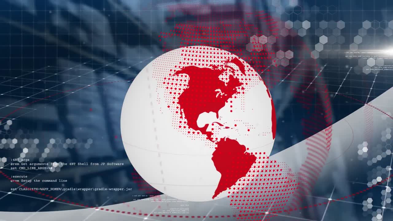 스피닝 글로브와 데이터 처리 배경에 창고에 대 한