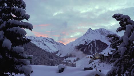 Evening-in-a-Swiss-Alps,-the-village-of-Samnaun