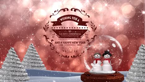 Animación-Digital-De-Una-Pareja-De-Muñecos-De-Nieve-Con-Texto-De-Feliz-Navidad-Y-Feliz-Año-Nuevo-4k