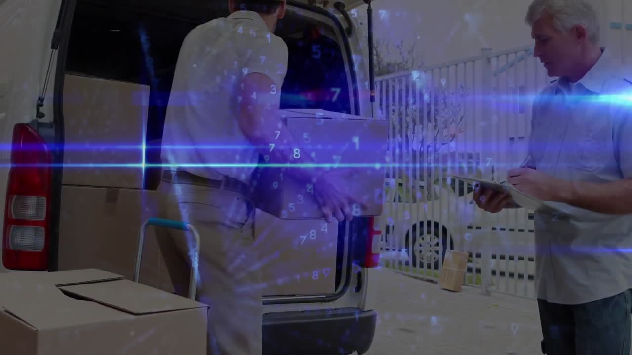 두 명의 배달 남자에 대한 연결 네트워크의 애니메이션