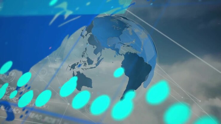Animation of data processing and network of connections over globe