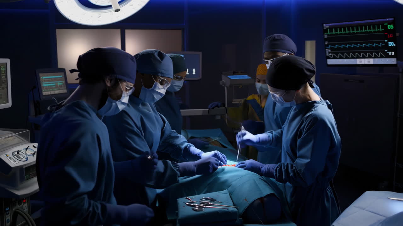Surgical Team Performing Operation in Operating Room