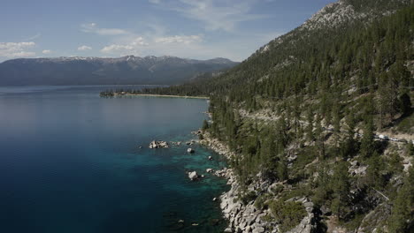 panoramic drone lake tahoe bonsai rock sand harbor coastal drive