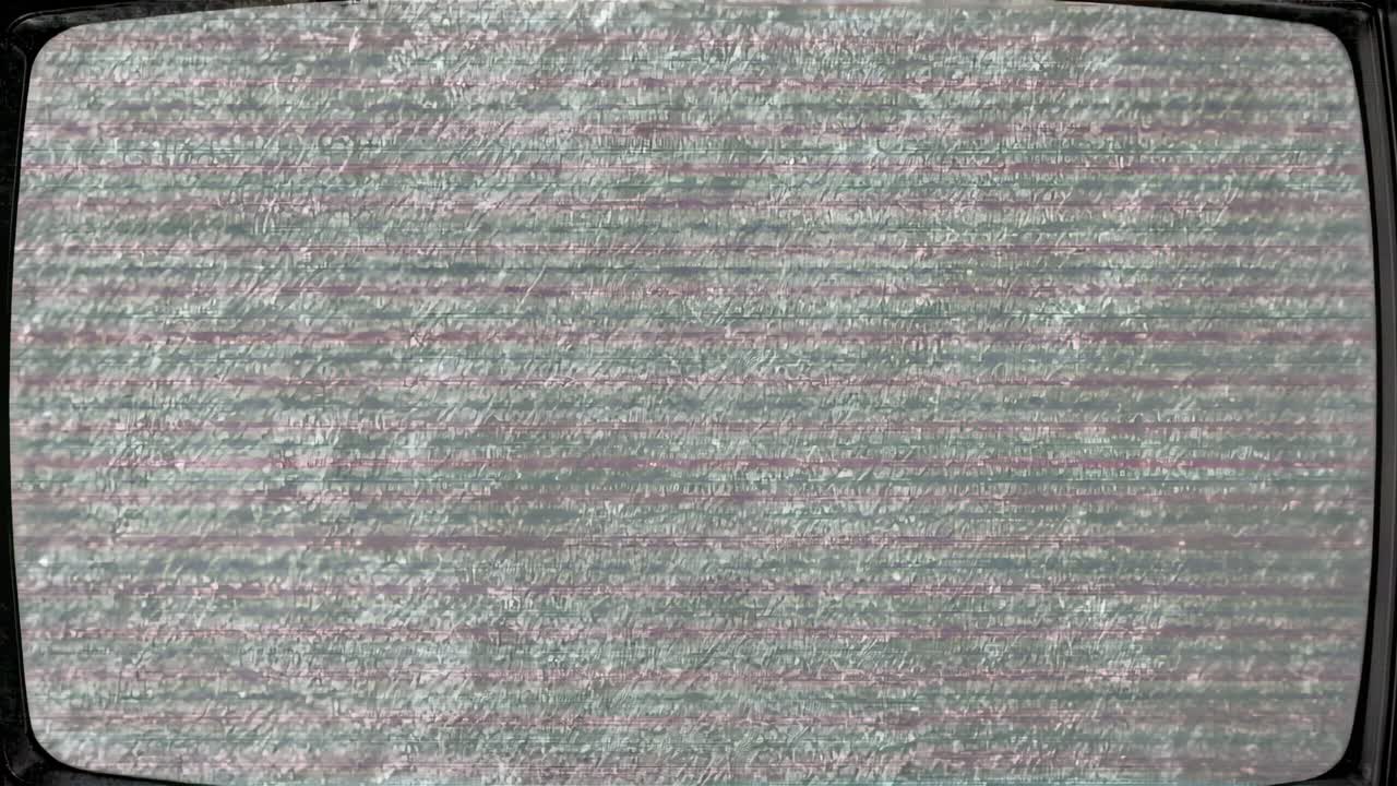 Powering on CRT TV screen in dim room, displaying continuous static noise due to no broadcast
