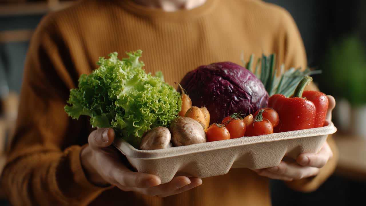 A Fresh and Colorful Selection of Organic Vegetables in a Handheld Tray, Showcasing Nature's Bounty for Healthy Eating and Cooking Enthusiasts