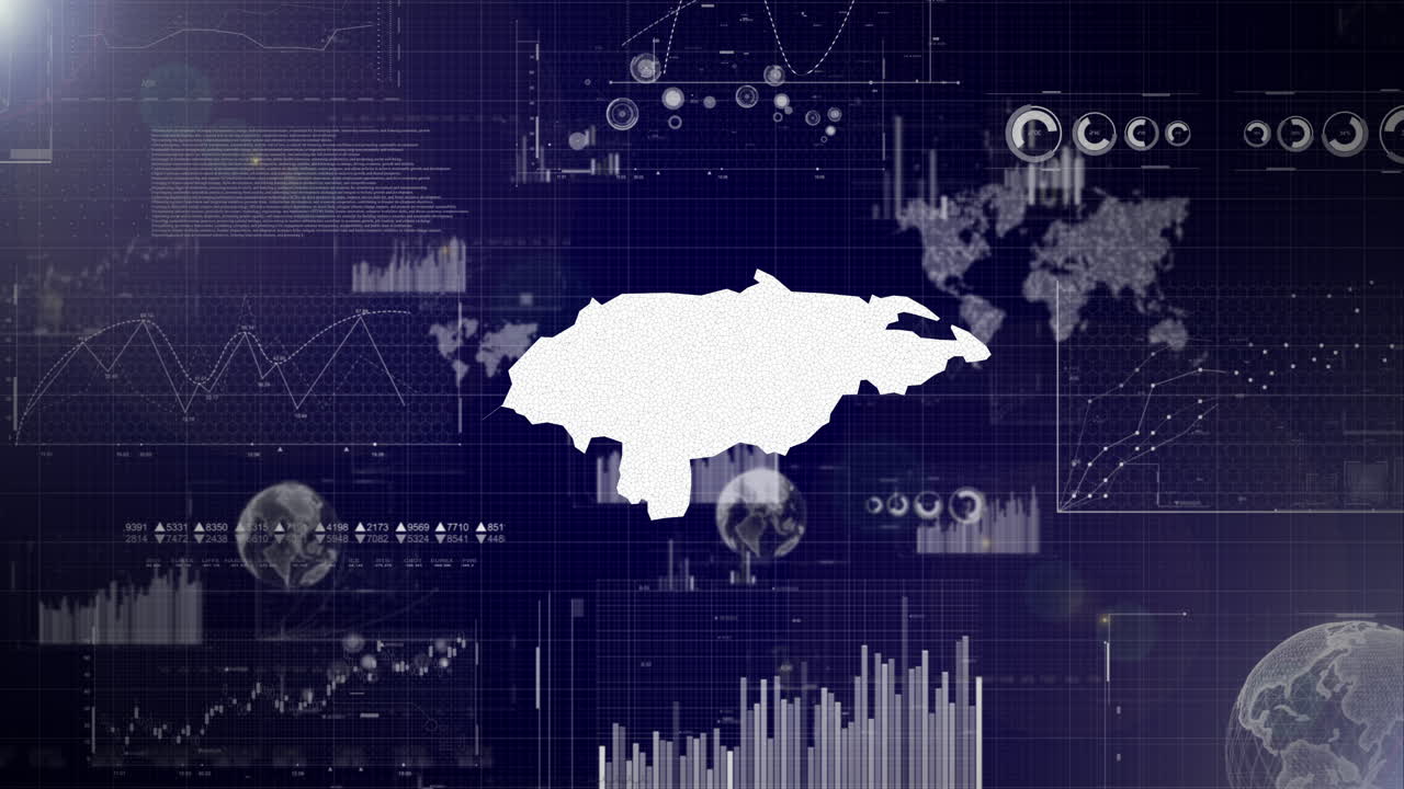 Honduras Country Corporate Background With Abstract Elements Of Data analysis charts I Showcasing Data analysis technological Video with globe,Growth,Graphs,Statistic Data of Honduras Country