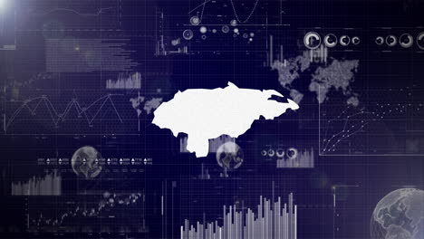 Unternehmenshintergrund-Des-Landes-Honduras-Mit-Abstrakten-Elementen-Von-Datenanalysediagrammen.-Ich-Zeige-Ein-Technologisches-Video-Zur-Datenanalyse-Mit-Globus,-Wachstum,-Grafiken,-Statistischen-Daten-Des-Landes-Honduras