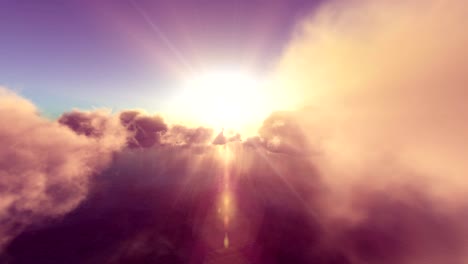 fly sunset above clouds and ocean 4k