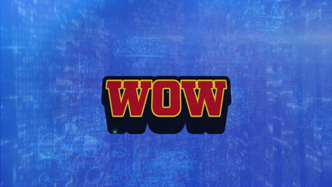 Animation of red wow text with explosive vector over computer language and mathematical formulas