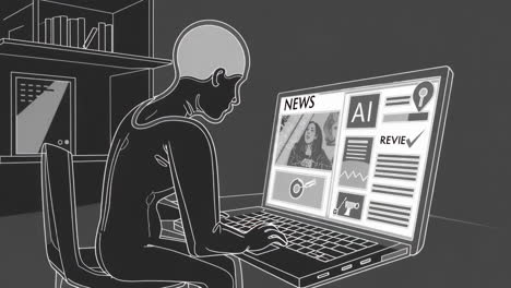 person using a laptop and viewing news and ai review