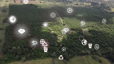 Futuristic-aerial-drone-view-of-the-forest-coverage