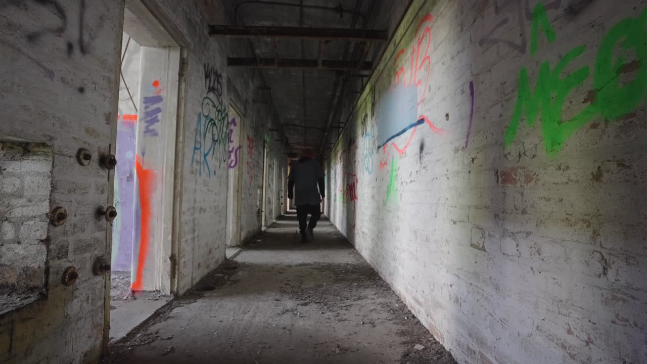 fuera de la luz en la oscuridad camina alta imponente figura aterradora