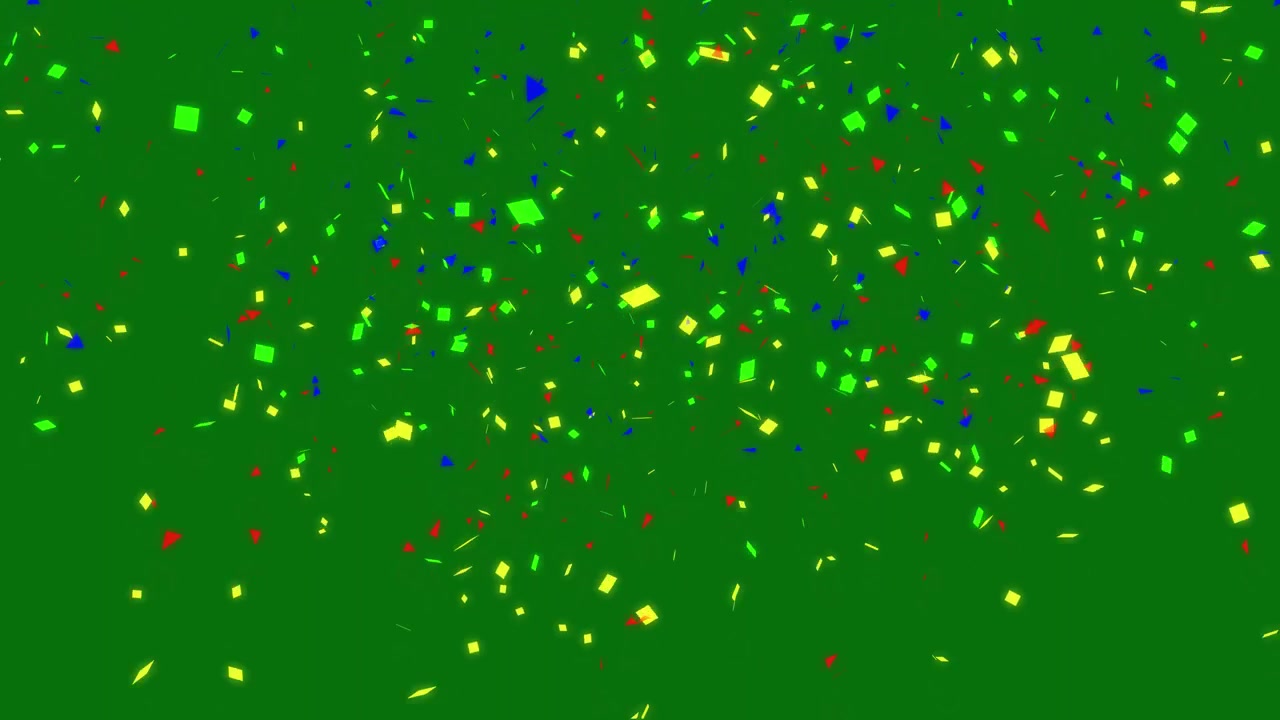 Coriandoli colorati che esplodono su sfondo green screen.
