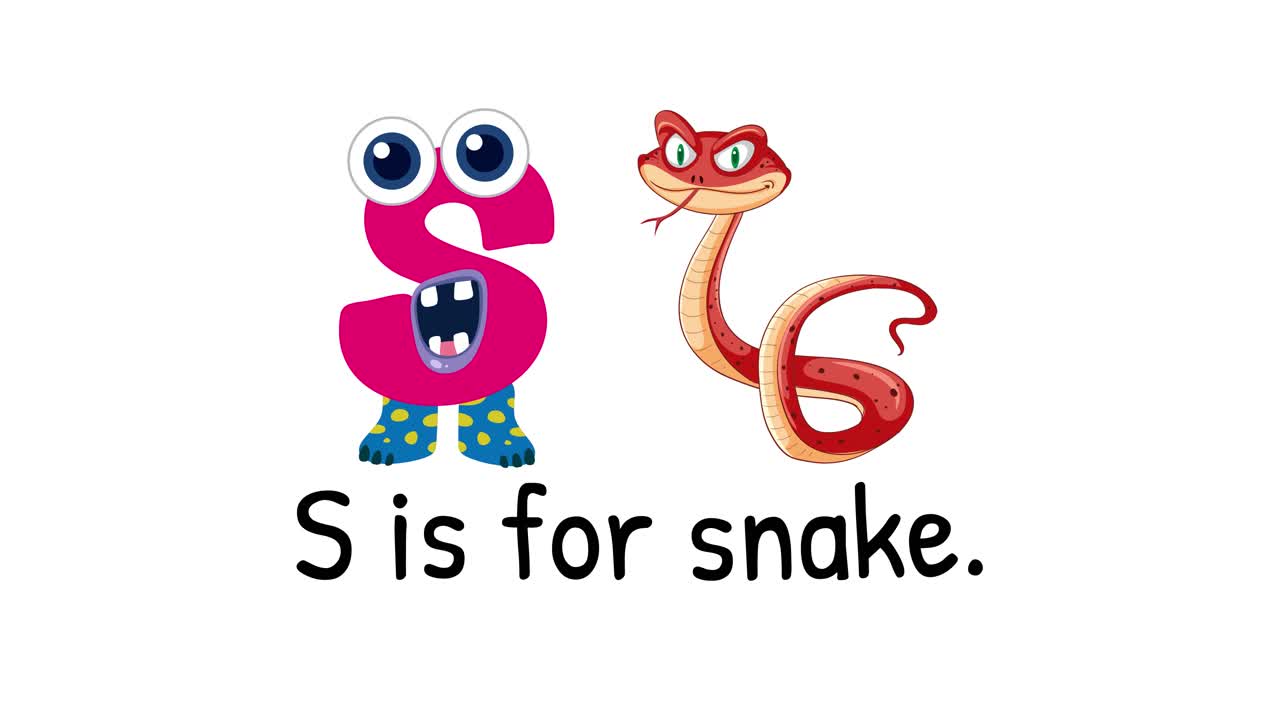 Playful animation of the letter S transforming into a snake with vibrant colors and whimsical style