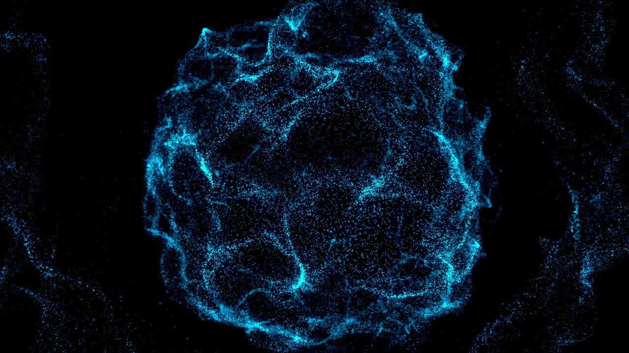 A glowing blue orb of reticulated particles pulsates with energy. A seamless loop for science, technology, AI, or futuristic sci-fi projects
