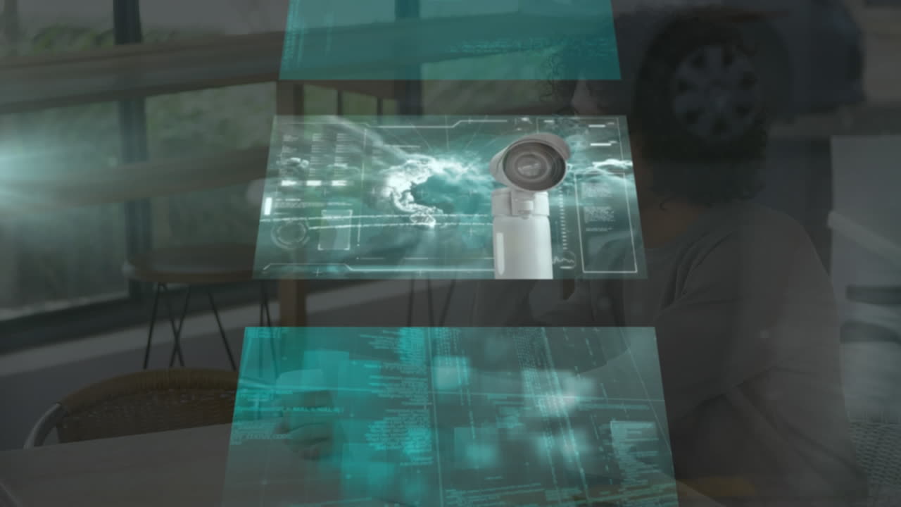 animación del procesamiento de datos financieros en pantallas sobre el hombre de negocios en la oficina