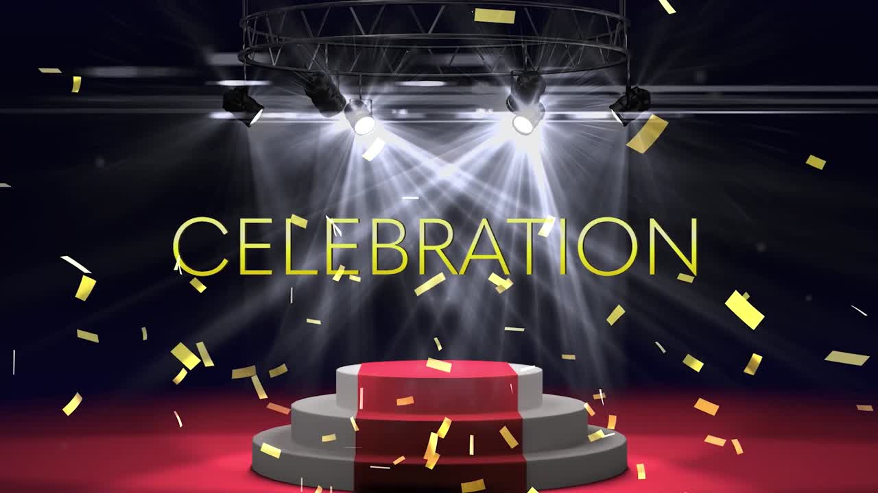 Celebration and Runner-Up Podium Stage with Spotlights and Confetti