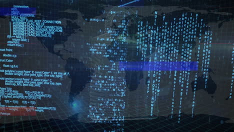 animation of digital data processing over blue background