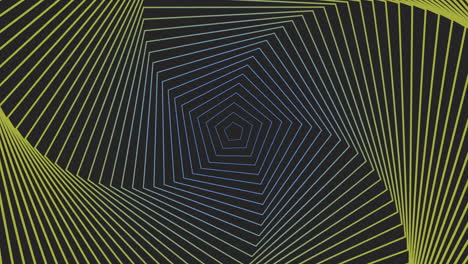 las líneas interconectadas crean un patrón circular visualmente intrigante sobre un fondo negro y amarillo