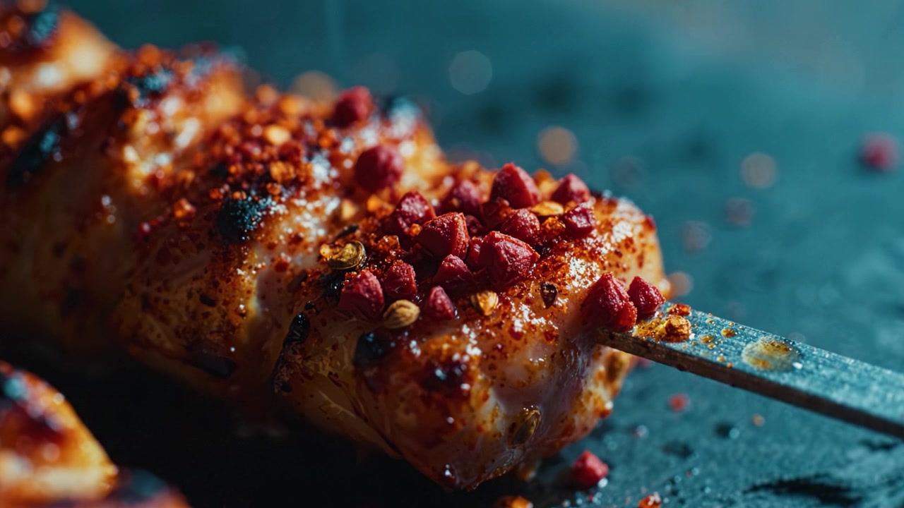 Savory Grilled Skewers Coated in Spicy Seasonings: A Mouthwatering Culinary Delight for Food Lovers and Grilling Enthusiasts