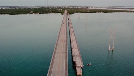 aerial shot of the summerland bridge in florida which connects several of the florida keys on the way to key west
