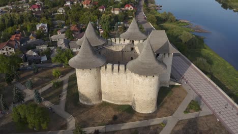 60 fps aerial orbiting around medieval fort in soroca, republic of moldova.