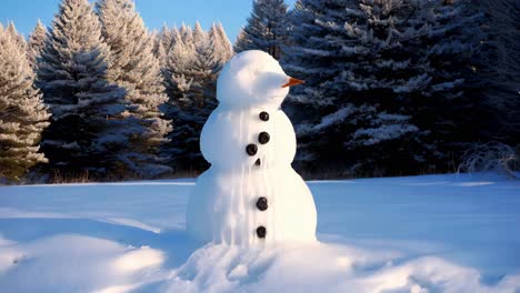 melting snowman in snowy landscape