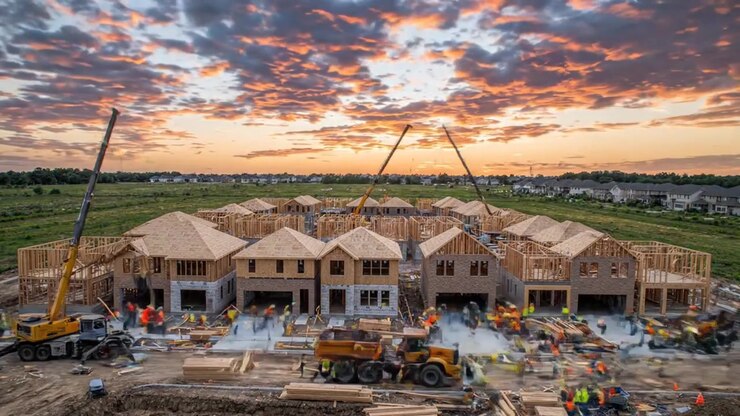 Timelapse van de bouw van woonhuizen in een woonwijk