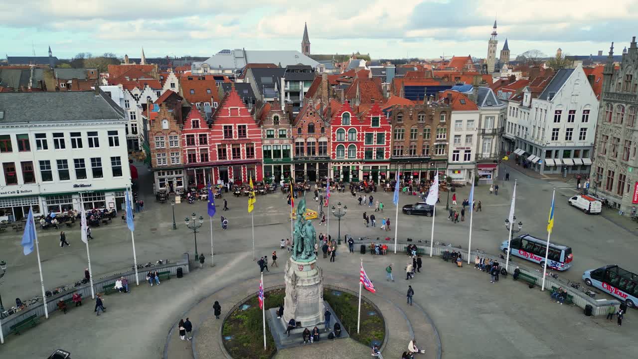 Aerial View of the Market Square in Bruges, Belgium