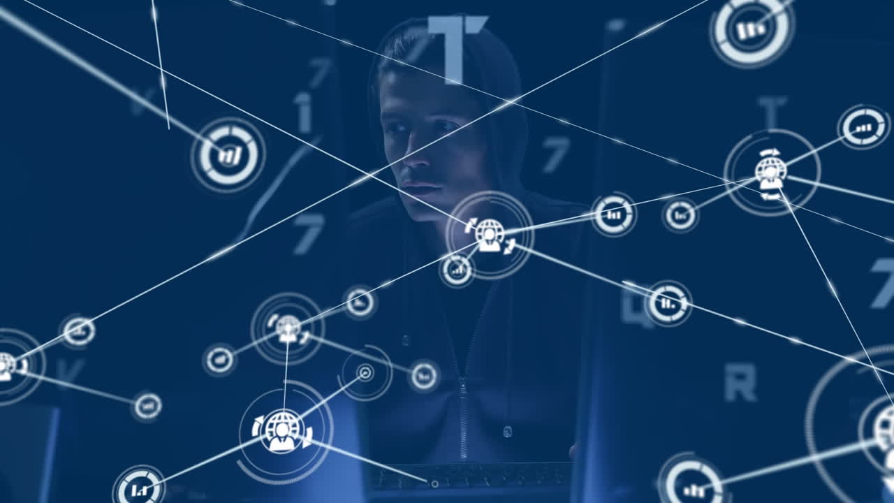 animación de una red de conexiones a través de un hacker utilizando una computadora