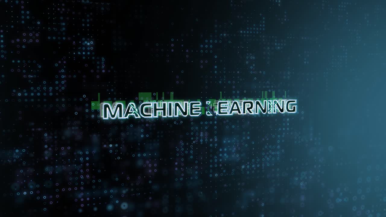 Machine Learning Concept Text Reveal Animation with Digital Abstract Technology Background 3D Rendering for AI, Artificial intelligence, Technology, Motion Design 4k
