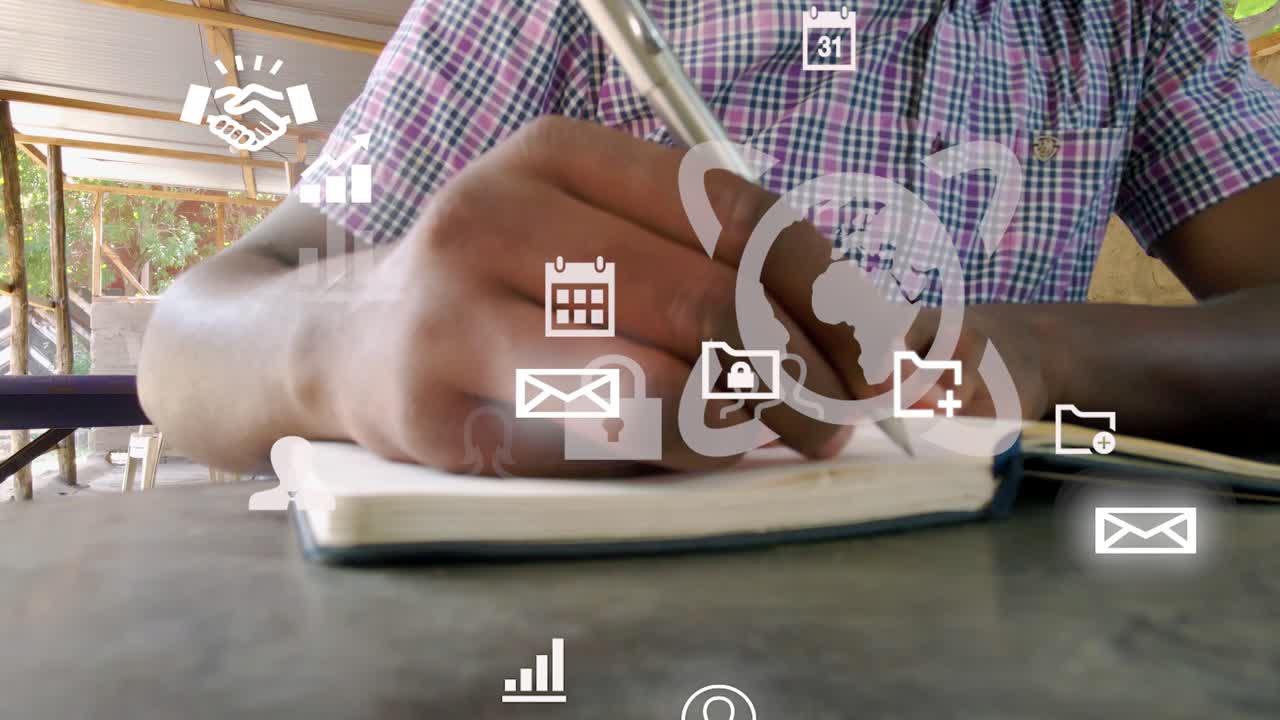 diseño gráfico futurista de un hombre que usa el teléfono