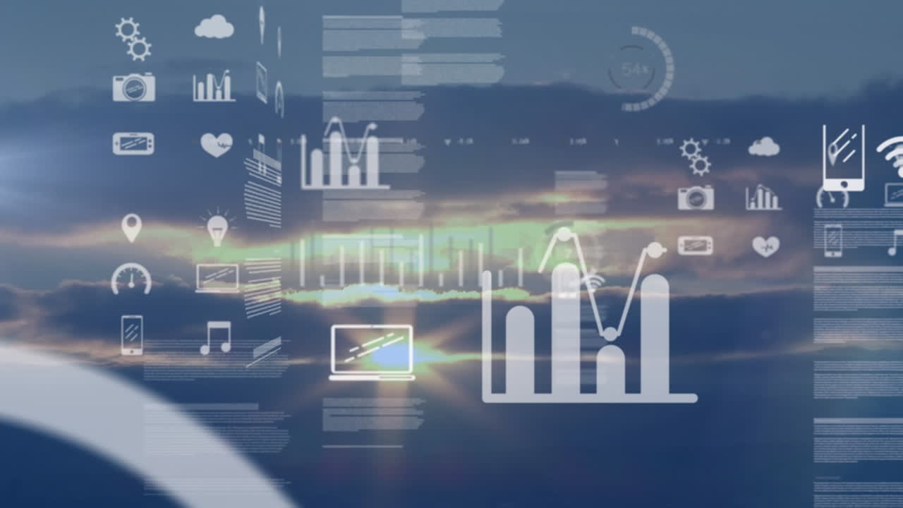 Animation of data processing over landscape