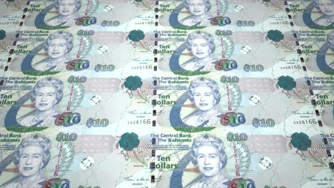 banknotes of ten bahamians dollars rolling on screen, cash money, loop