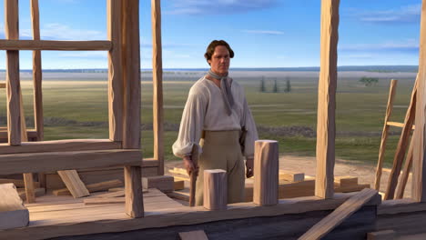 man building a wooden structure
