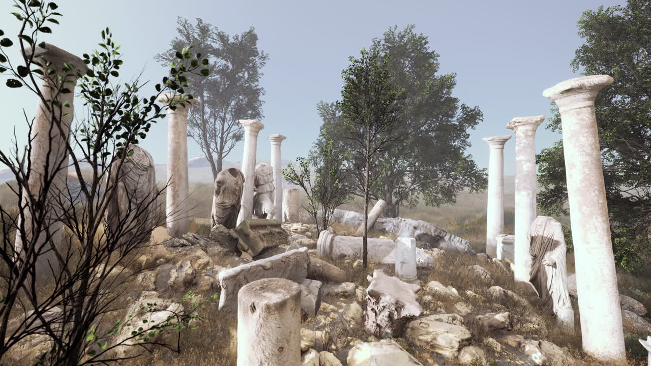 부서진 동상 들 이 있는 고대 로마의 폐허