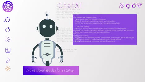 animazione dell'interfaccia con icona di robot e elaborazione dei dati su sfondo bianco
