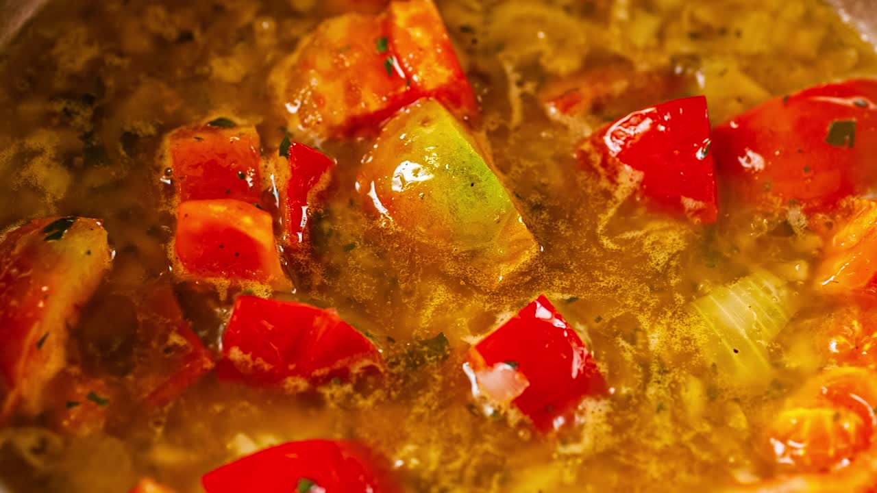 detalle de la ebullición de la salsa de tomate